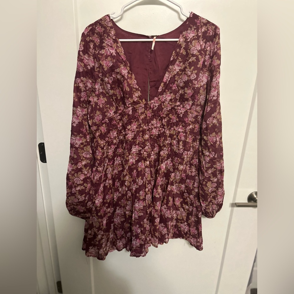 Free People Keep You Long Sleeve Cotton Mini Dress - Picture 2 of 11